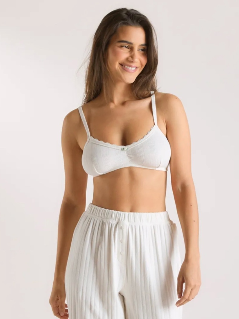 Lounge White Pointelle Cotton Bralette; Size Large, NWT